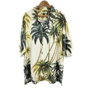 Tommy Bahama Hawaiian Silk Camp Shirt Mens XL Ivory Palm Trees